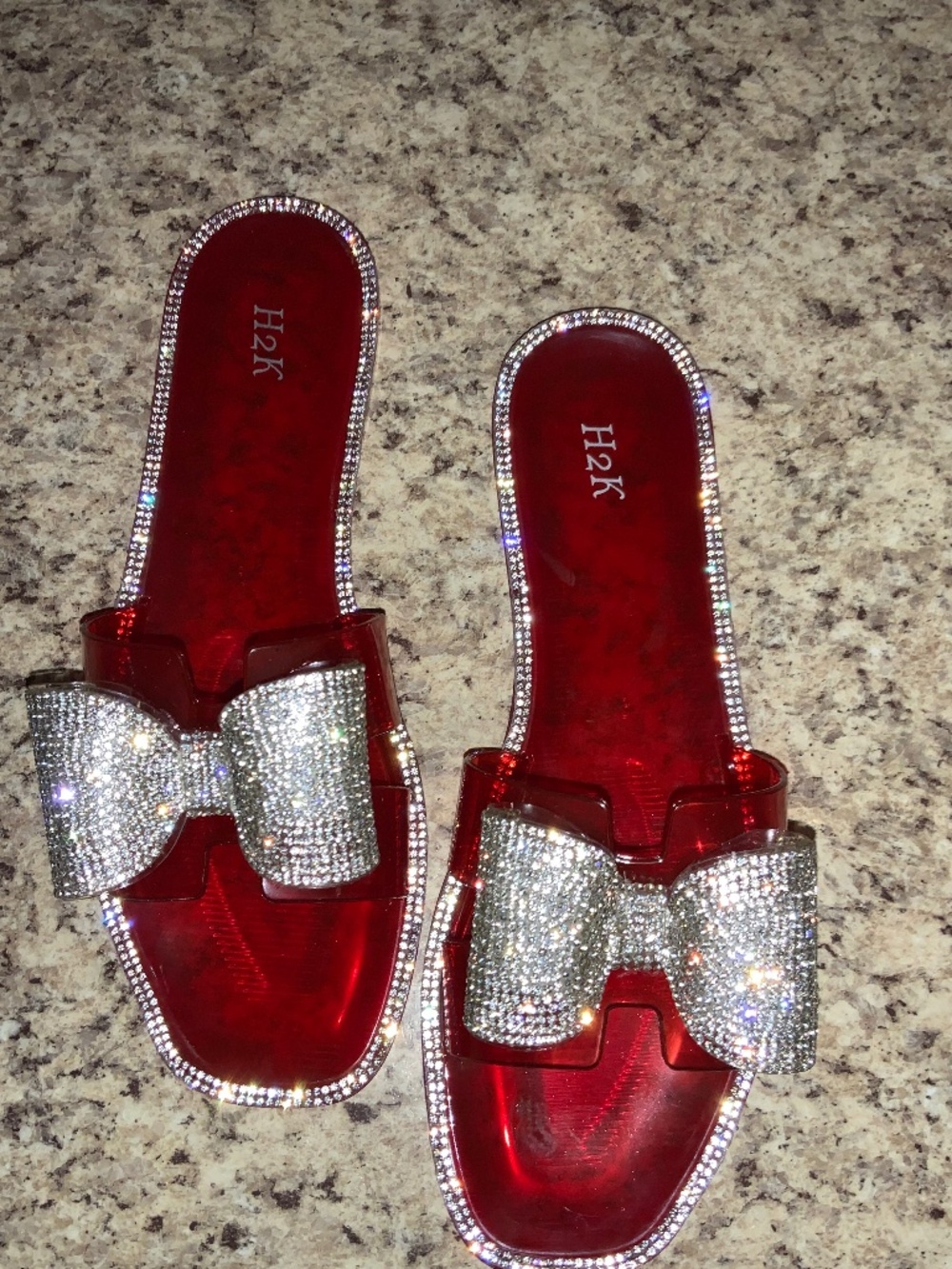 Women Bling Rhinestone Bow Slide Flat Jelly Sandal Never worn size 9